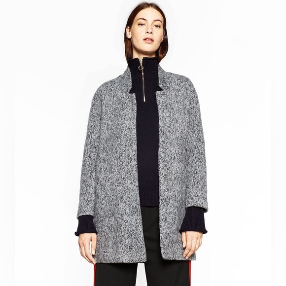 Zara Black & Gray Marled Soft Jacket Coatigan - M - Picture 1 of 13